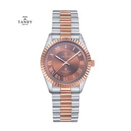 [TANDY] Fluted Bezel Diamond Couple Watch TS 303 – Elegant Design with Fluted Bezel, Real Diamond Accents, Perfect for Men & Women